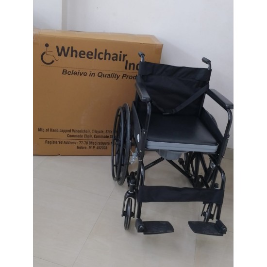 Premium Folding Commode Powder Coated Wheelchair With Safety Belt